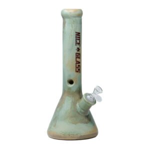13" Nice Glass Stonework Green Ceramic Beaker Bong